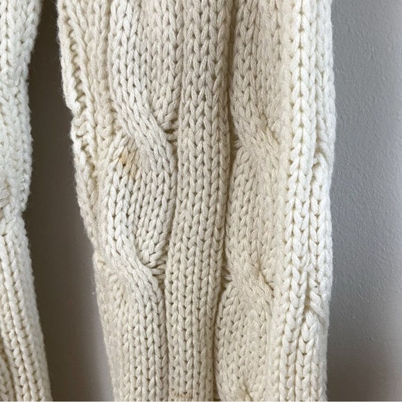 Vintage 1970s Hand Loomed Long Belted Cream Cable Knit Cardigan Sweater | Small - Picture 12 of 12